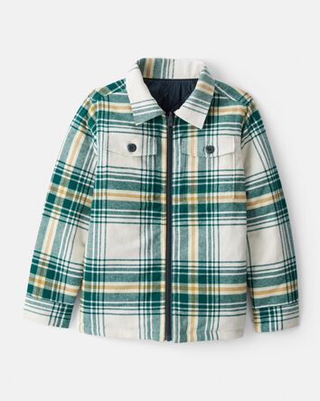 Boys Plaid Long-Sleeve Fashion Jacket - Green, 