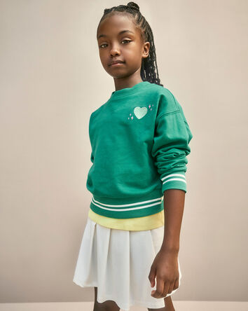 Filles - Chandail en jersey bouclette &agrave; c&oelig;ur balle de tennis - Vert, 