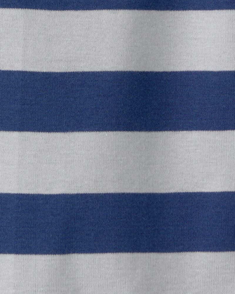 Baby Boy Stripe Short-Sleeve Romper - Blue/Grey, image 2 of 3 slides