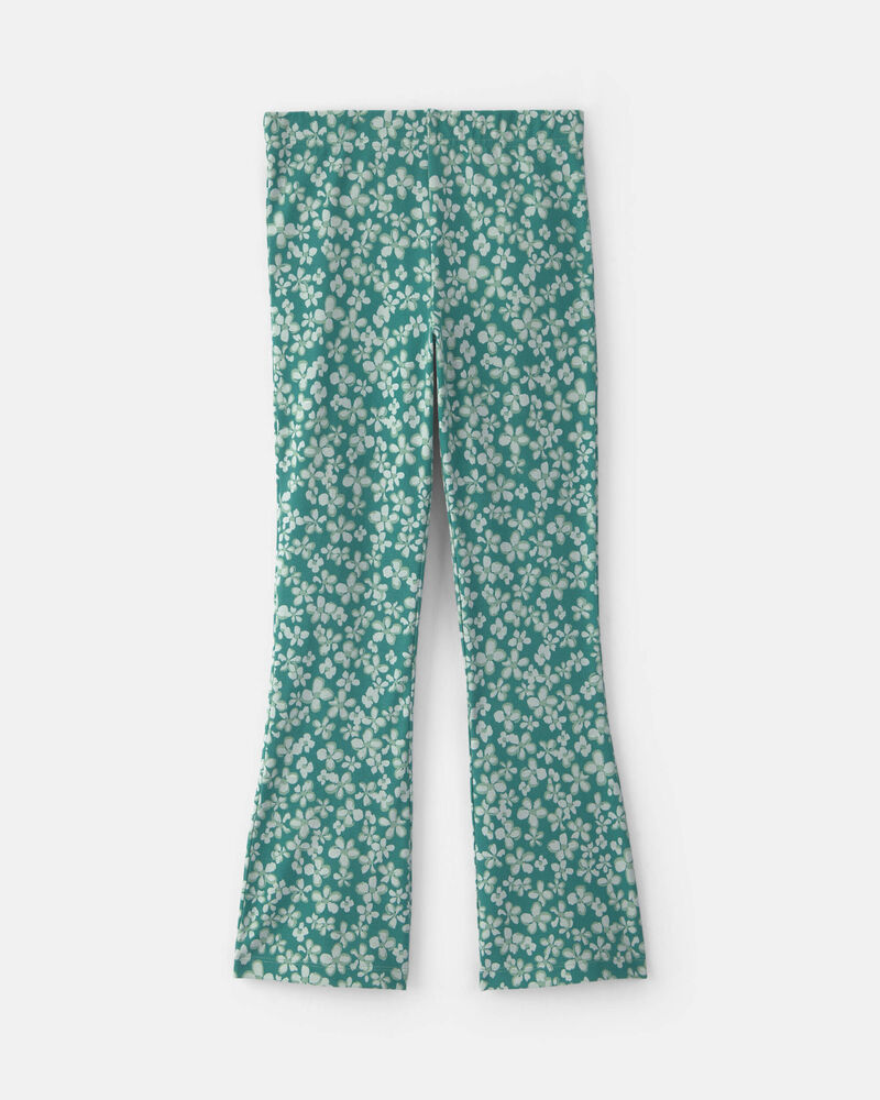 Filles - Legging extensible en coton &agrave; jambe &eacute;vas&eacute;e et motif floral &ndash; Vert, image 2 sur 3 diapositives