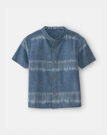 Boys Tie-Dye Denim Short-Sleeve Button-Down Shirt - Blue, 