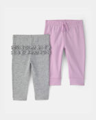 B&eacute;b&eacute; fille - Emballage 2 pantalons - Rose/Gris, image 1 sur 4 diapositives