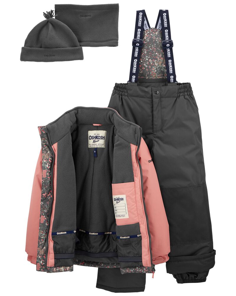 Habit de Neige 2 Pièces pour Enfant Doudoune à Capuche pour Combinaison de Ski avec Pantalon de Ski D'Hiver Ensemble de Tenue de Neige Unisexe 2-3 Ans Rose