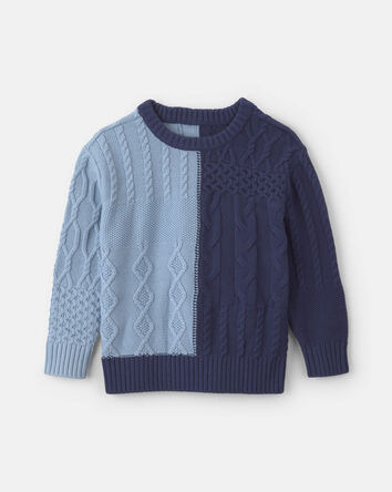 Boys Cable Knit Fair Isle Baggy Sweater - Navy Blue/Light Blue, 
