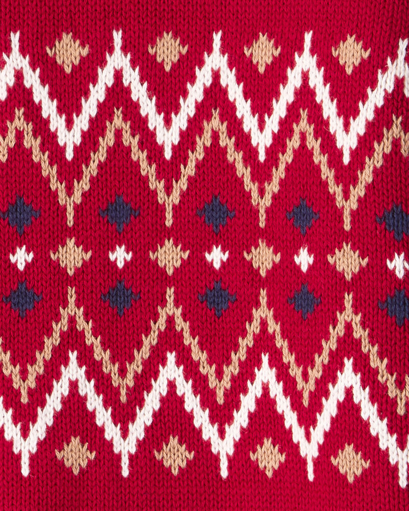 Boys Fair Isle Cotton Quarter-Zip Long-Sleeve Sweater - Red, image 2 of 3 slides