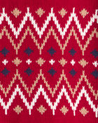 Boys Fair Isle Cotton Quarter-Zip Long-Sleeve Sweater - Red, image 2 of 3 slides