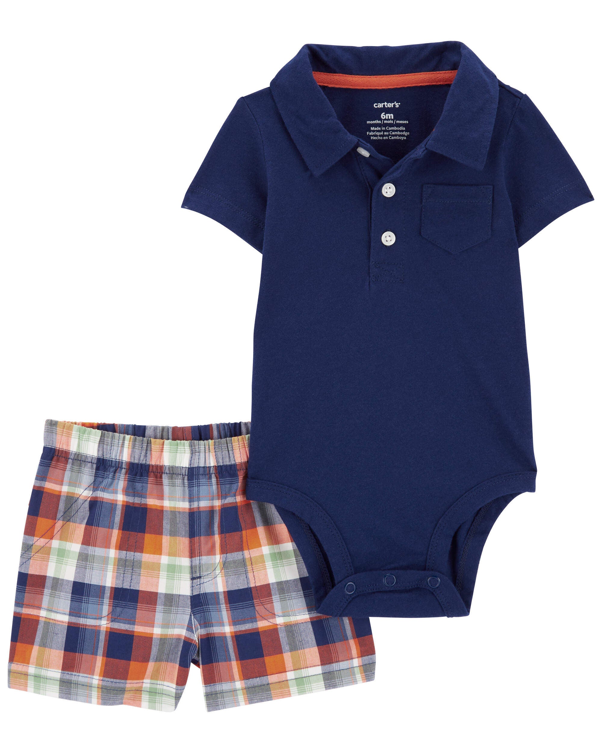 Baby 2 Piece Polo Bodysuit Plaid Short Set