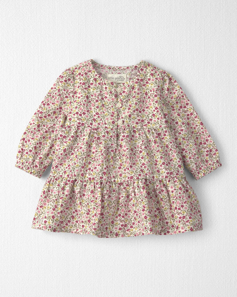 Baby Girl Organic Cotton Dobby Dress in Floral, image 1 of 6 slides