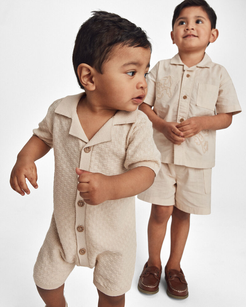 Tout-petit gar&ccedil;on - Chemise boutonn&eacute;e &agrave; manches courtes, broderie &agrave; motif de toucan - Kaki, image 3 sur 4 diapositives