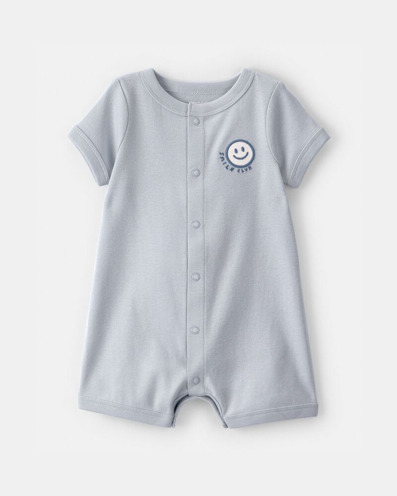 Baby Smile Club' Short-Sleeve Romper - Blue, image 1 of 4 slides