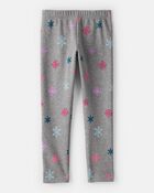 Girls Snowflake Pull-On Stretch Cozy Leggings - Grey, image 2 of 5 slides