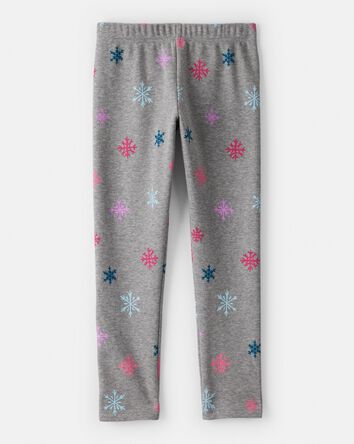 Girls Snowflake Pull-On Stretch Cozy Leggings - Grey, 