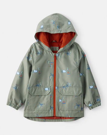 Boys Camping Print Rain Jacket - Green, 