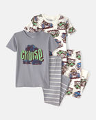 Toddler Boy Monster Truck 100% Cotton Snug Fit 4-Piece Pyjama Set - Grey, image 1 of 4 slides