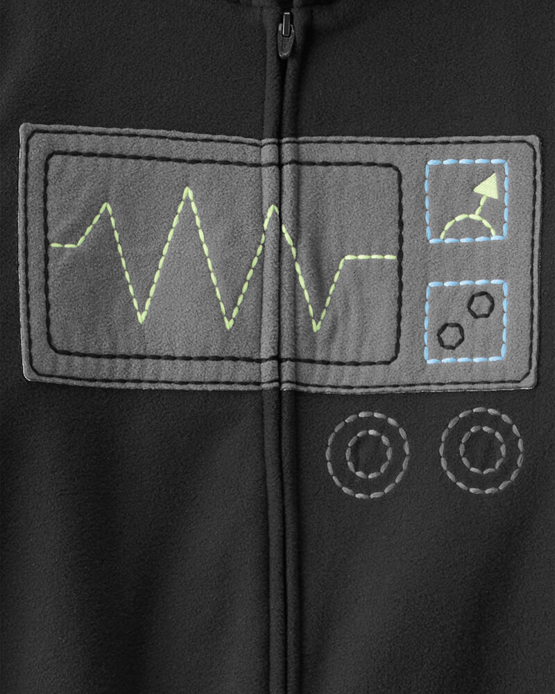 Boys Robot Fleece Hooded Zip-Up 1-Piece Pyjama Jumpsuit - Black, image 2 of 3 slides