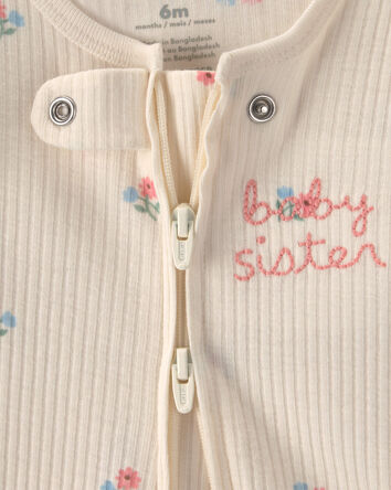 Baby Girl Baby Sister' Cotton 2-Way Zip Sleeper - Ivory, 