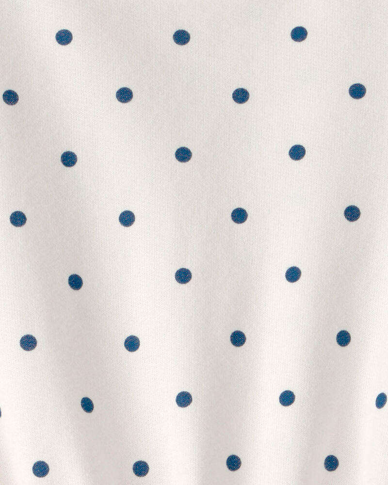 Girls Polka Dot French Terry Dress - White/Blue, image 3 of 4 slides