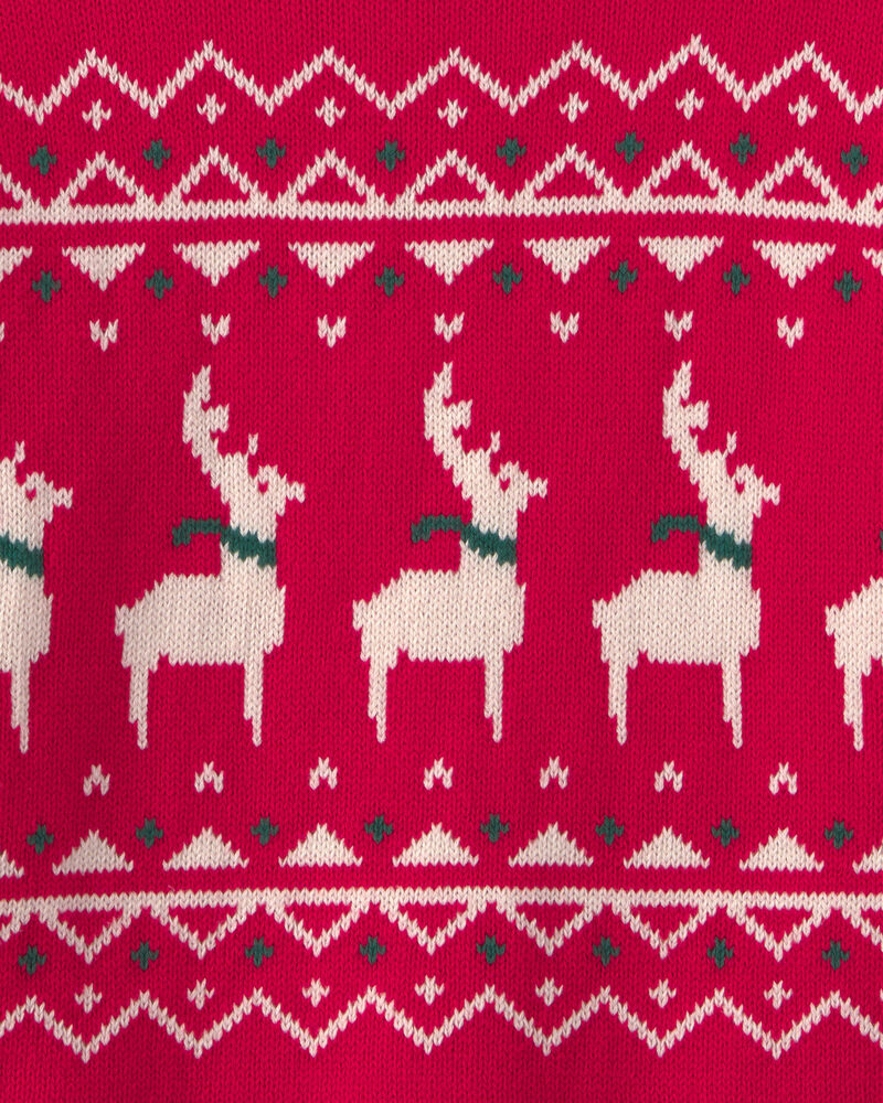 Boys Reindeer Fair Isle Sweater - Red, image 2 of 3 slides