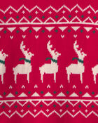 Boys Reindeer Fair Isle Sweater - Red, image 2 of 3 slides