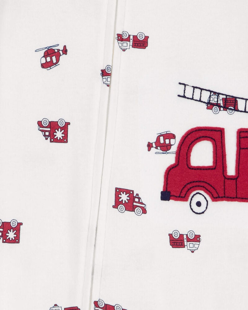 Toddler 1-Piece Firetruck 100% Snug Fit Cotton Footie Pyjamas, image 2 of 4 slides