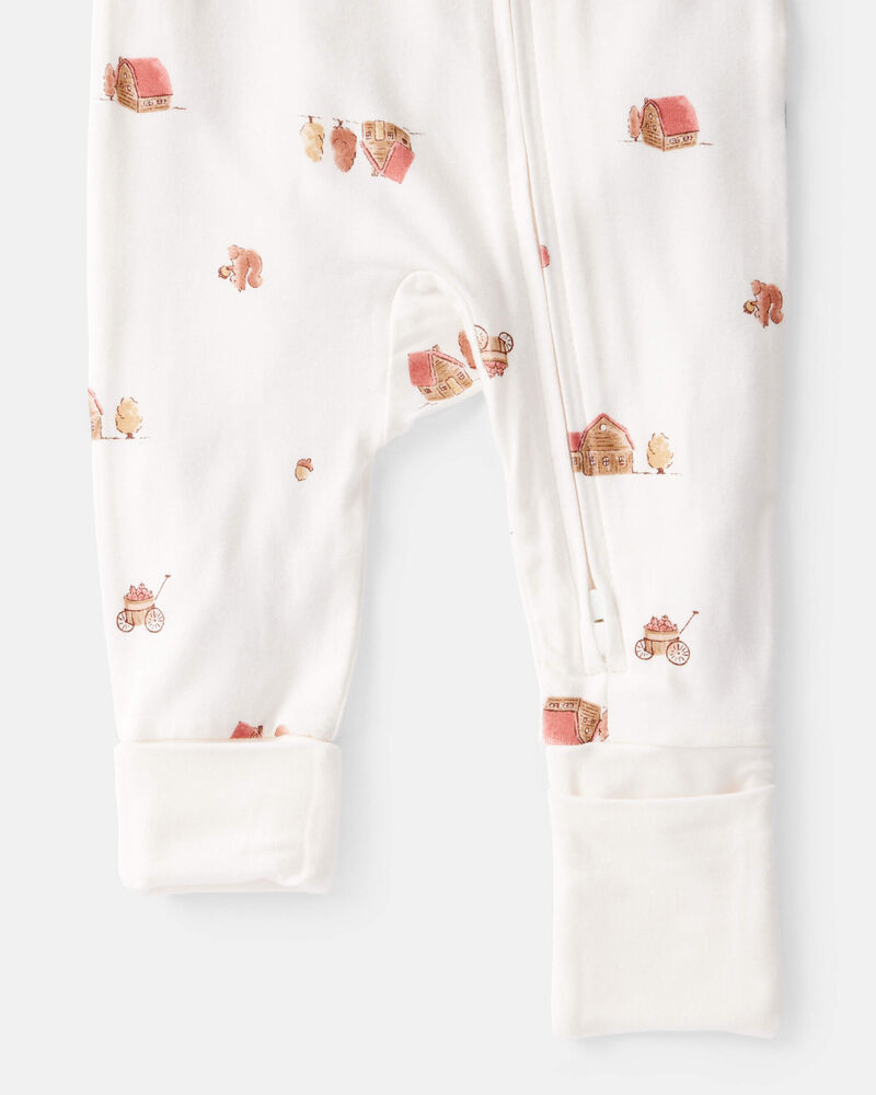 Baby Fall Print PurelySoft Long-Sleeve 2-Way Zip Sleeper- White, image 3 of 8 slides