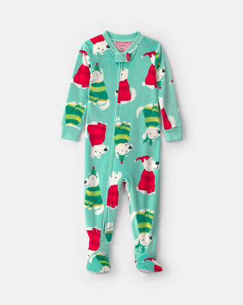 Baby 1-Piece Christmas Dogs 2-Way Zip DreamPlush Snug Fit Footed Pyjama - Green, 