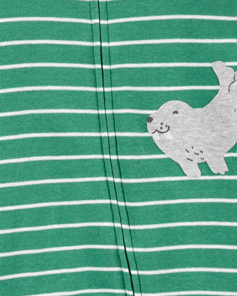 Baby Boy Striped Walrus 2-Way Zip Sleeper Pyjamas, image 2 of 3 slides