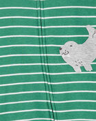 Baby Boy Striped Walrus 2-Way Zip Sleeper Pyjamas, image 2 of 3 slides