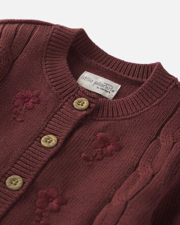 Baby Girl Organic Cotton Sweater Knit Embroidered Cardigan, 