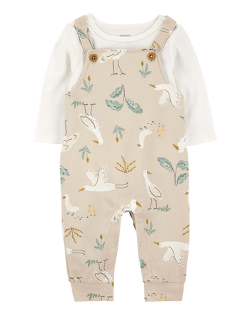 Baby 2-Piece Bird Print Long-Sleeve Tee & Overall Set, 