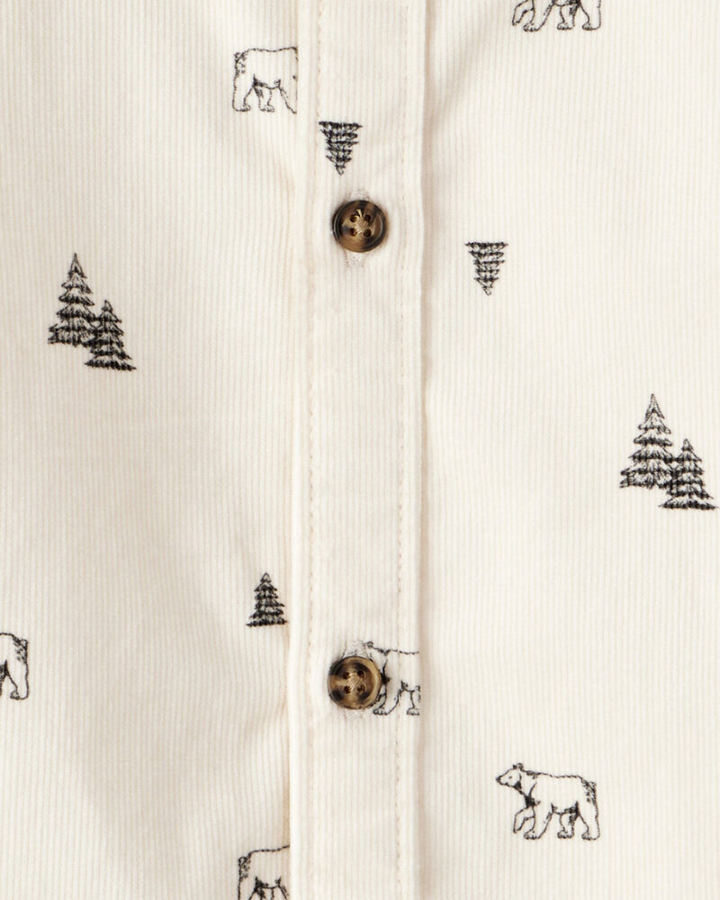 Toddler Boy Winter Print Corduroy Long-Sleeve Button-Down Shirt - Ivory, image 2 of 3 slides