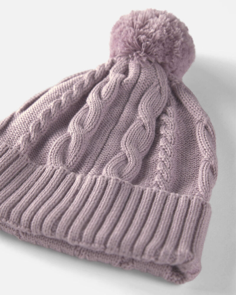 Toddler Girl Organic Cotton Cable Knit Winter Hat, image 3 of 3 slides