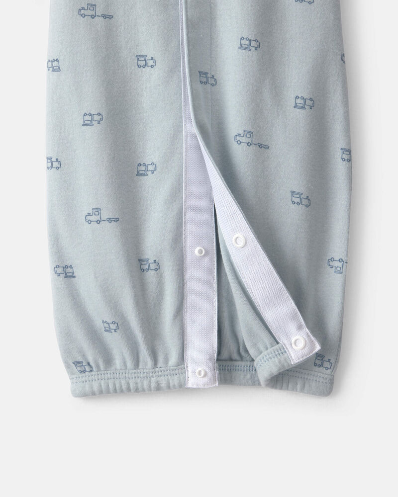 Baby Boy Train Long-Sleeve Sleeper Gown - Blue, image 4 of 5 slides