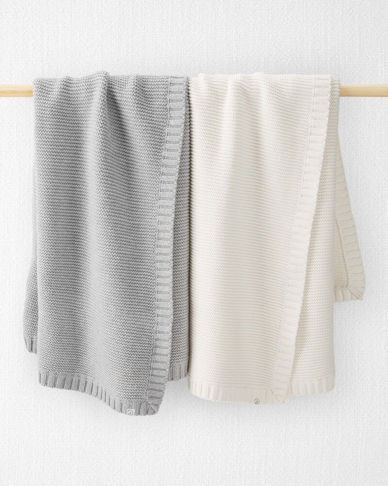 Baby Organic Cotton Textured Knit Blanket in Cream, image 3 of 5 slides
