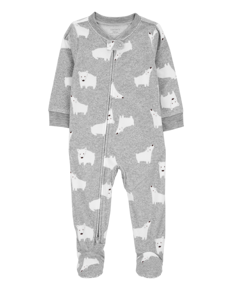 Toddler 1-Piece Polar Bear Fleece Footie Pyjamas, image 1 of 4 slides