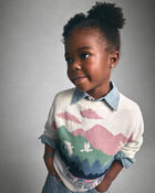 Toddler Girl Duck Landscape Sweater - Cream/Green, image 3 of 4 slides