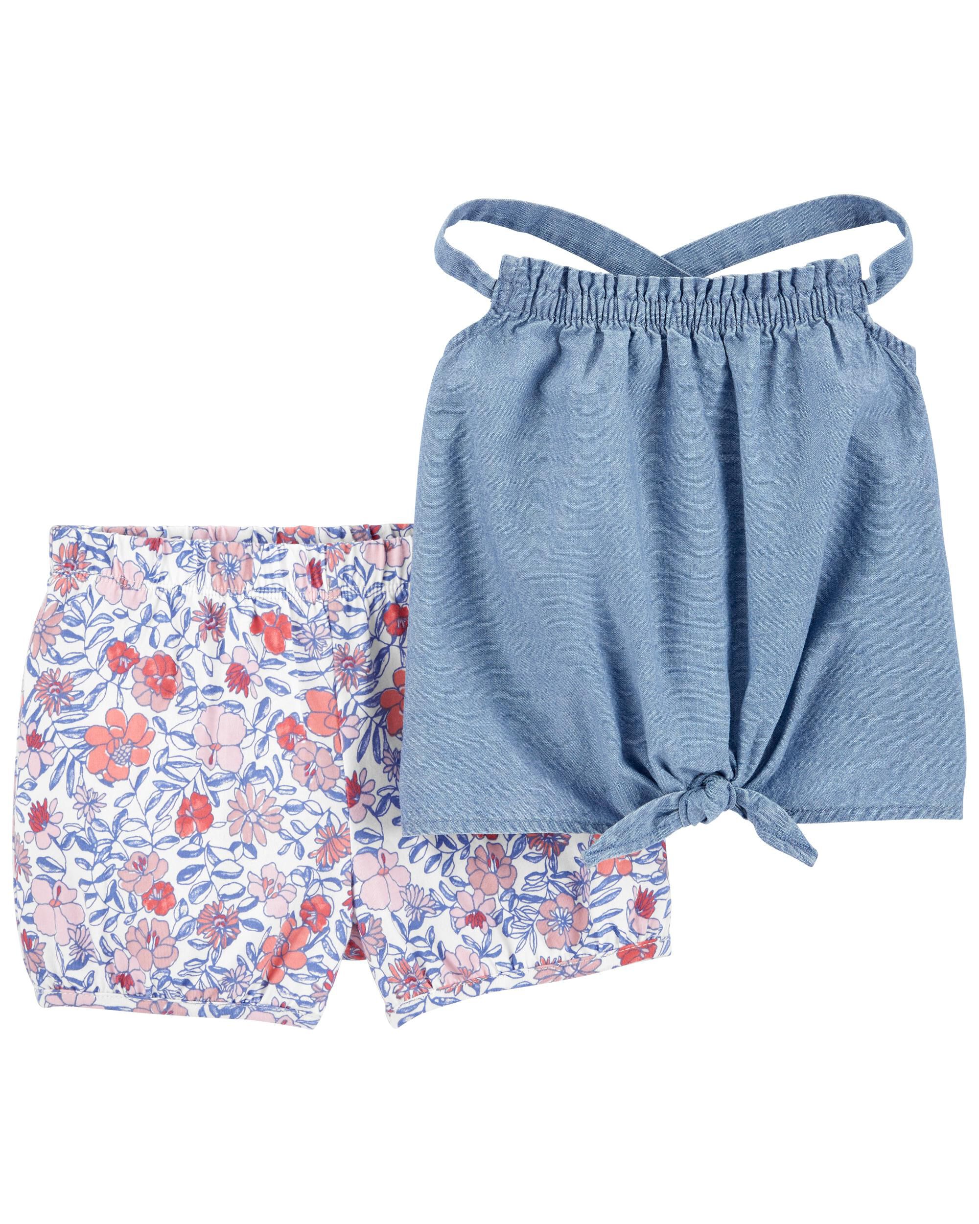 Baby girl carter's floral tee & chambray shortalls set deals