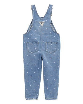 Toddler Heart-Print Knit Denim Overalls, 