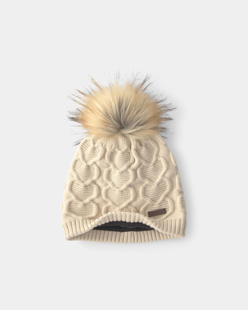 Filles - Tuque &agrave; points torsad&eacute;s et c&oelig;urs Kombi - Cr&egrave;me, image 2 sur 3 diapositives