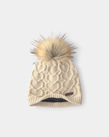 Filles - Tuque &agrave; points torsad&eacute;s et c&oelig;urs Kombi - Cr&egrave;me, 