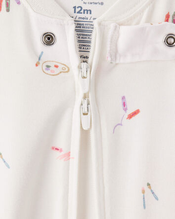 Baby Girl Painting & colouring Print PurelySoft Long-Sleeve 2-Way Zip 1-Piece pyjamas - Ivory, 