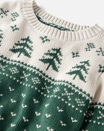Jeune - Chandail en coton biologique à motif jacquard Conifères  , 