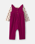 Baby Girl 2-Piece Floral Overall Set - Maroon/Ivory, image 2 of 6 slides