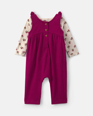 Baby Girl 2-Piece Floral Overall Set - Maroon/Ivory, 