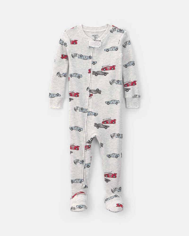 Baby Boy Race Car Thermal Waffle Knit 1-Piece Pyjama - Cream, image 1 of 5 slides