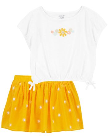 Toddler 2-Piece Sunflower Top & Polka Dot Skort Set, 