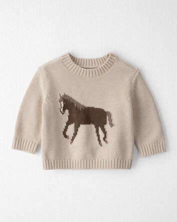 Baby Organic Cotton Horse Sweater Knit Pullover, 
