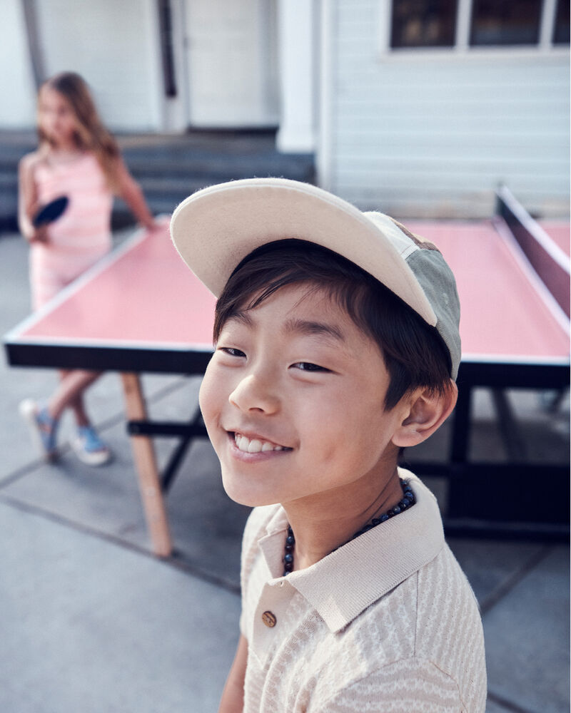 Kid Coastal Striped Knit Polo Shirt - Khaki, image 4 of 5 slides