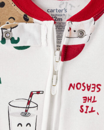 Baby Beige Santa Milk & Cookies 100% Cotton Long-Sleeve Snug Fit 1-Piece Pyjamas - White, 