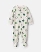 Baby 2-Way Zip St Patrick's Day Cotton Sleeper - Cream/Green, image 1 of 5 slides